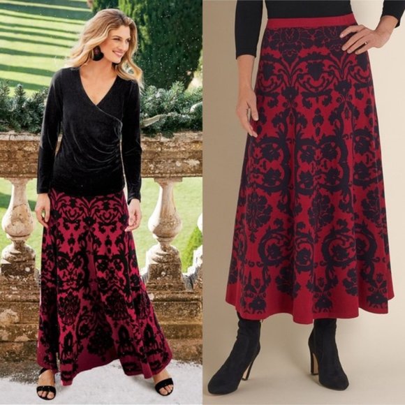 Soft Surroundings Dresses & Skirts - Soft Surroundings Red Black Paisley Jacobean Maxi Skirt 1X